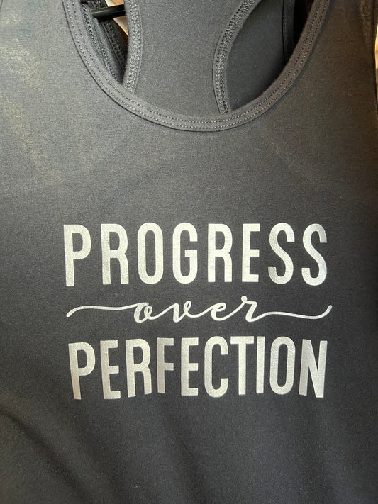 Black “Progress over Perfection” Tank